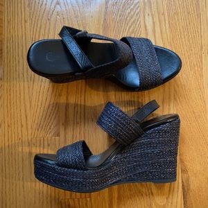 Eric Michael black woven raffia wedge sandal 7